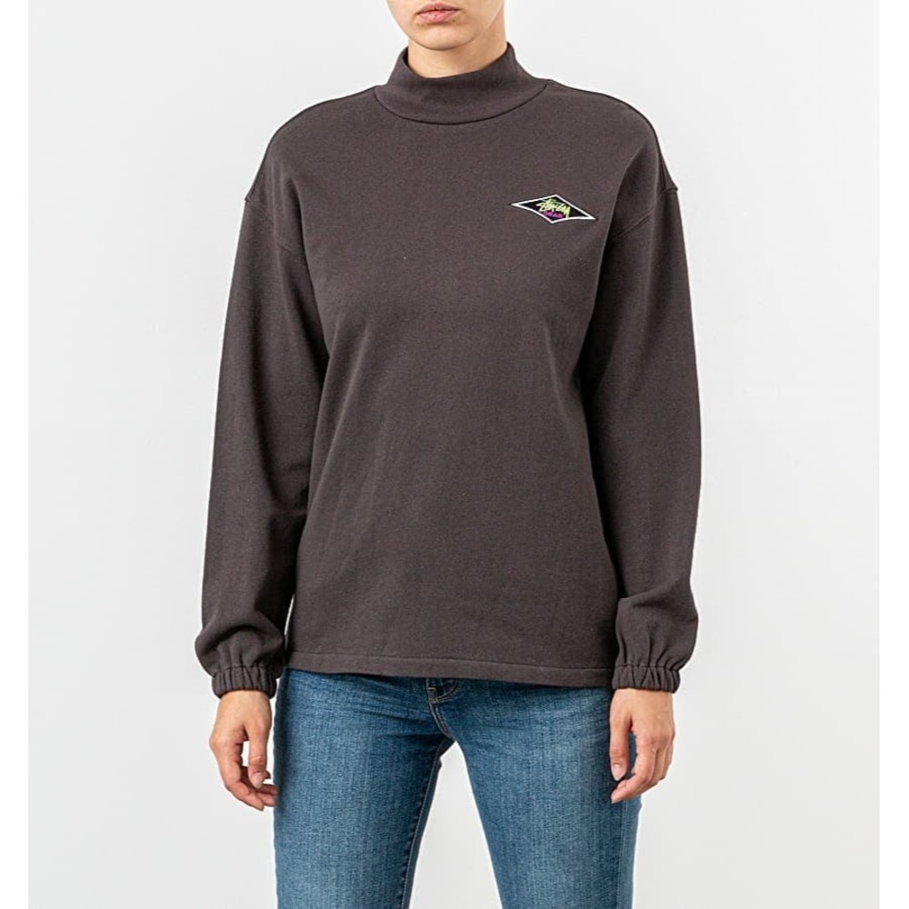 Stussy Benton Terry Long Sleeve Mock Sweatshirt Womens XS Logo Gray Sweater